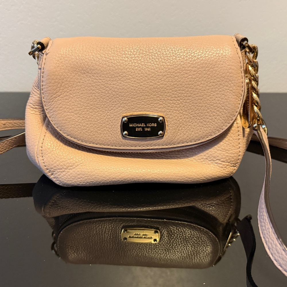Michael Kors Pink Pebbled Leather Crossbody with Gold Hardware